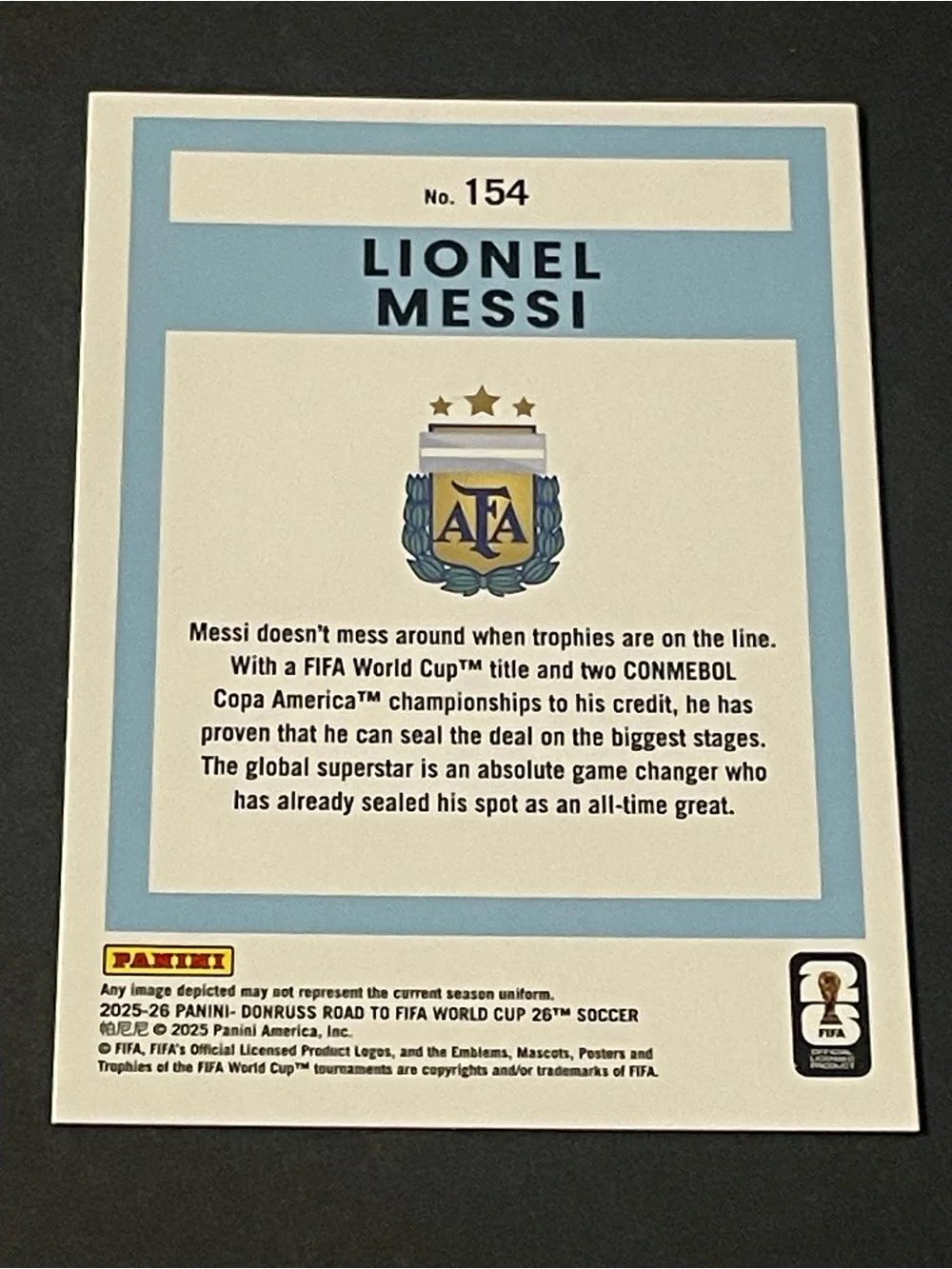 Panini Road To FIFA World Cup 2026 Donruss Lionel Messi #154 Argentina Base Card